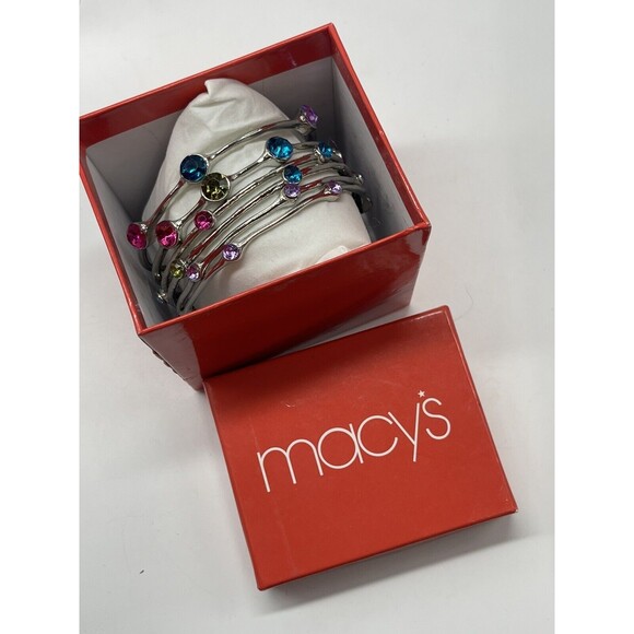 Macy’s 6 Piece Bangle Set Multi Color Stone Bracelets New - Picture 5 of 7